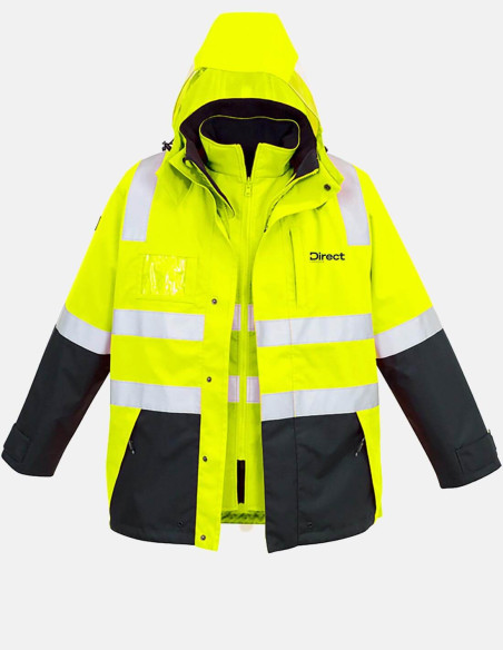 Mens Hi Vis 4 In 1 Waterproof Jacket Yellow/Navy
