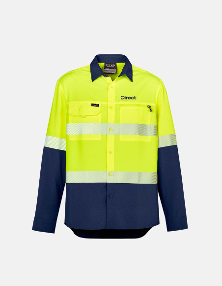 Mens Hi Vis Outdoor Segmented Tape Long Sleeve Shirt  Yellow/Navy