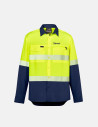 Mens Hi Vis Outdoor Segmented Tape Long Sleeve Shirt  Yellow/Navy