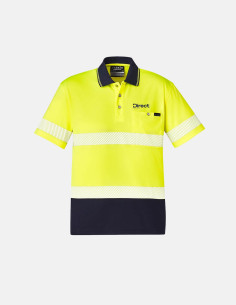 Unisex Hi Vis Segmented Tape Short Sleeve Polo Yellow/Navy