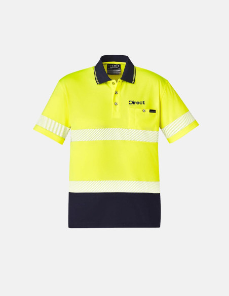 Unisex Hi Vis Segmented Tape Short Sleeve Polo Yellow/Navy