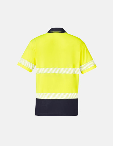 Unisex Hi Vis Segmented Tape Short Sleeve Polo Yellow/Navy