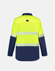 Mens Hi Vis Outdoor Segmented Tape Long Sleeve Shirt  Yellow/Navy 2