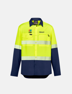 Mens Hi Vis Outdoor Segmented Tape Long Sleeve Shirt  Yellow/Navy