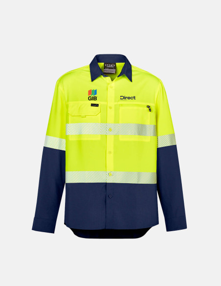 Mens Hi Vis Outdoor Segmented Tape Long Sleeve Shirt  Yellow/Navy