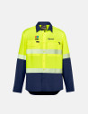 Mens Hi Vis Outdoor Segmented Tape Long Sleeve Shirt  Yellow/Navy